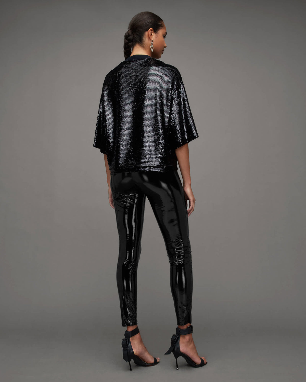 Cora Shine Leather-Look Skinny Leggings Black