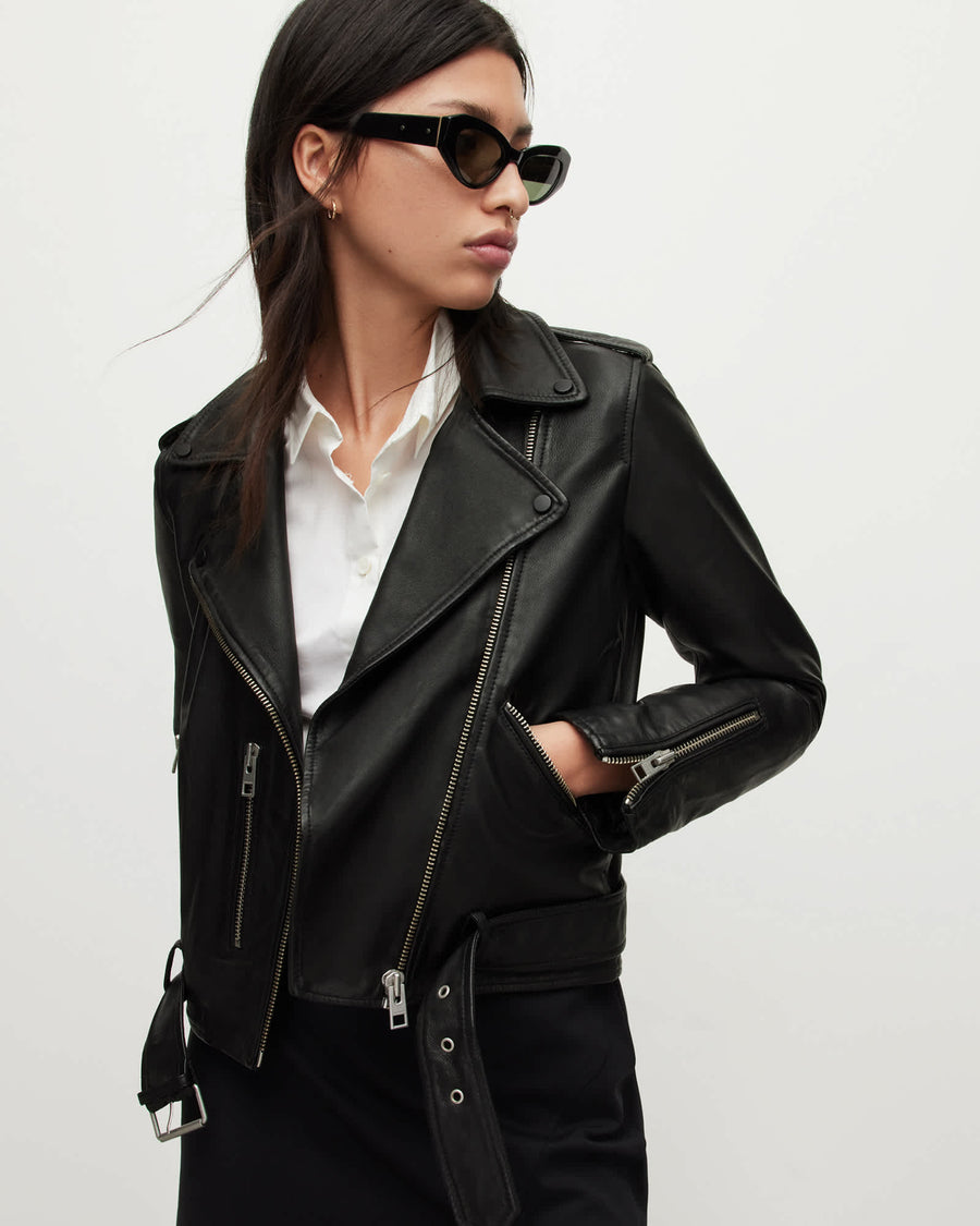 Balfern Leather Biker Jacket Black