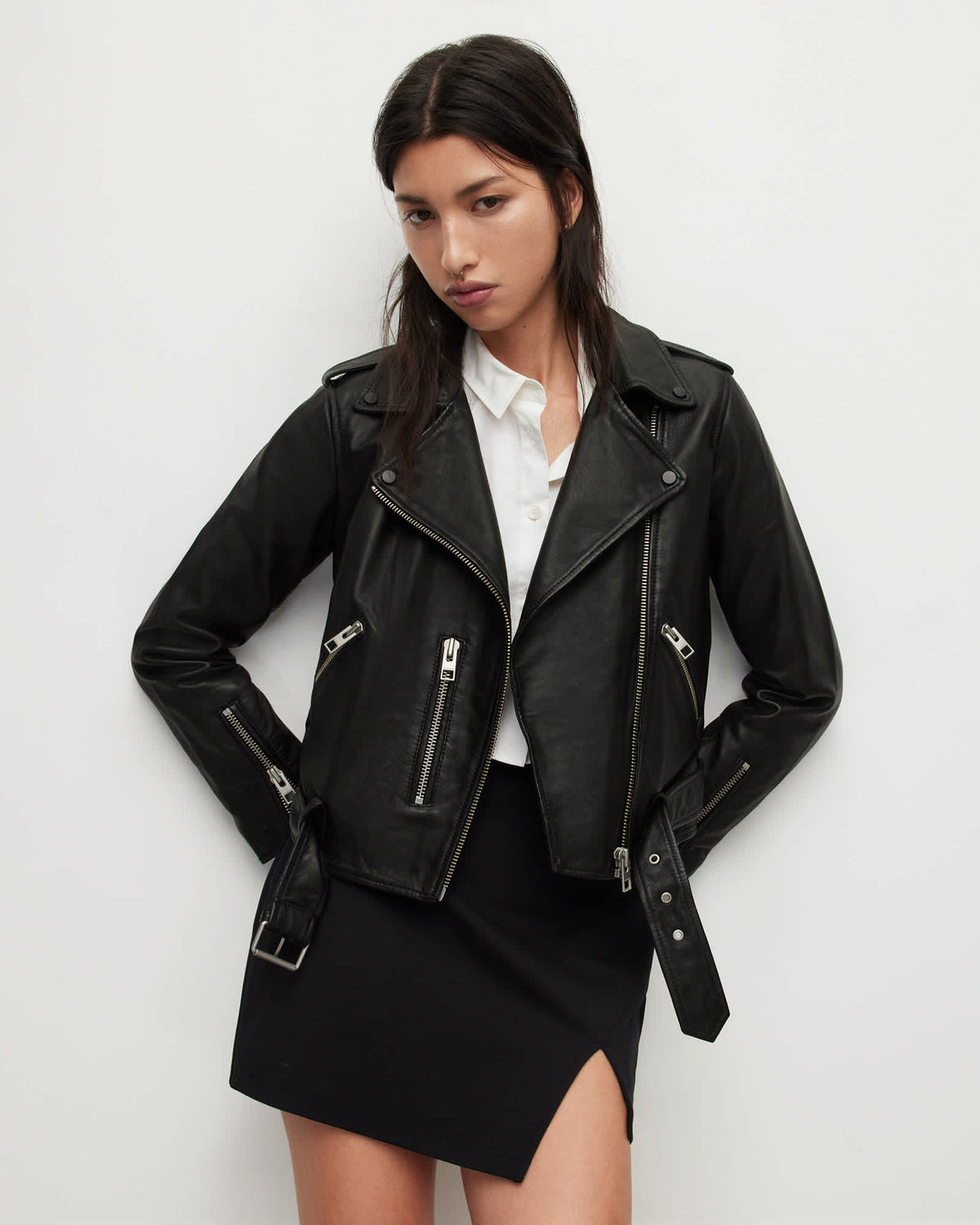 Balfern Leather Biker Jacket Black