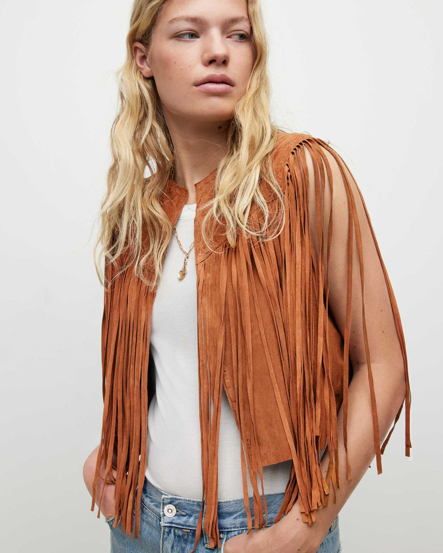 Astral Suede Fringed Gilet DEEP TAN