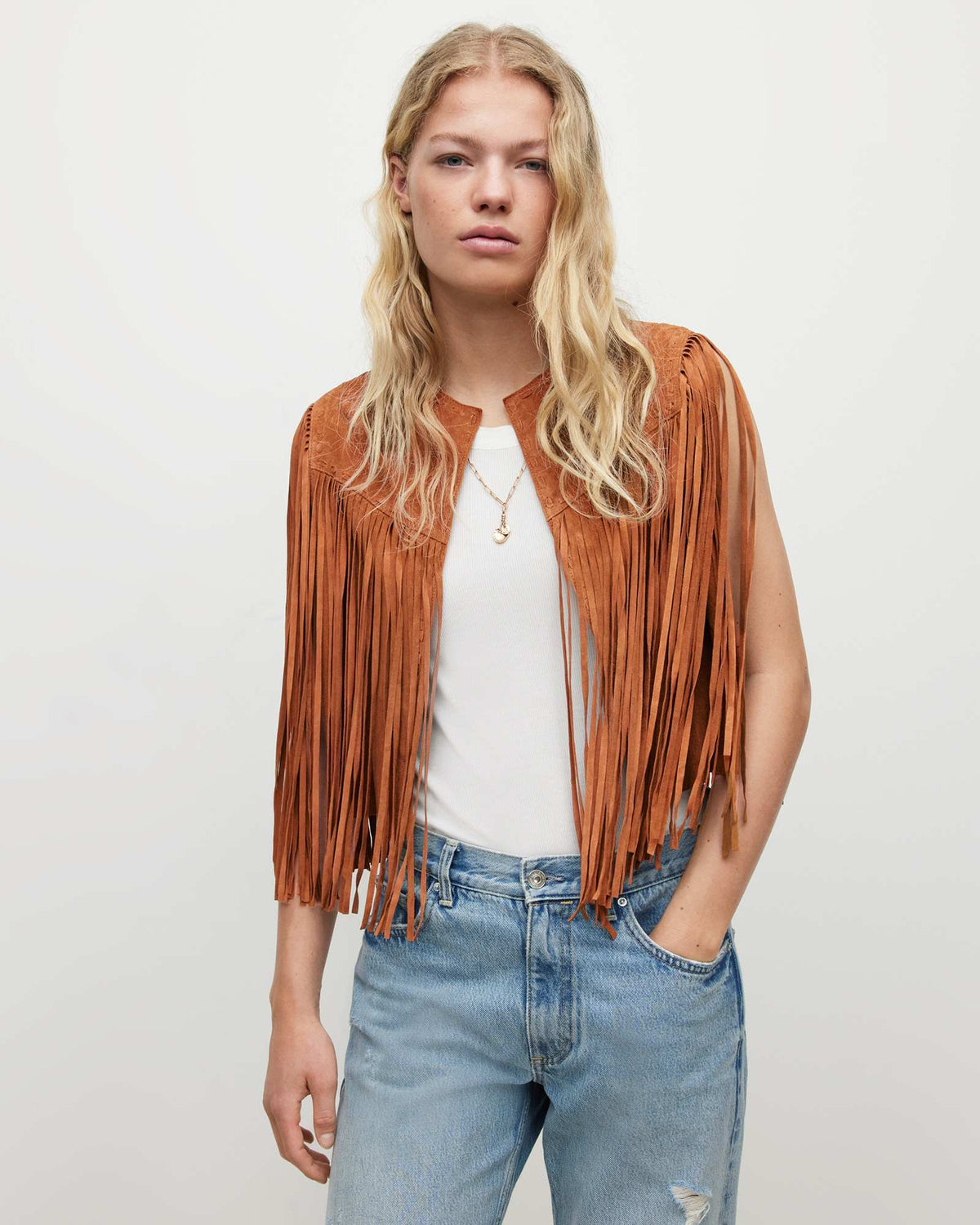 Astral Suede Fringed Gilet DEEP TAN