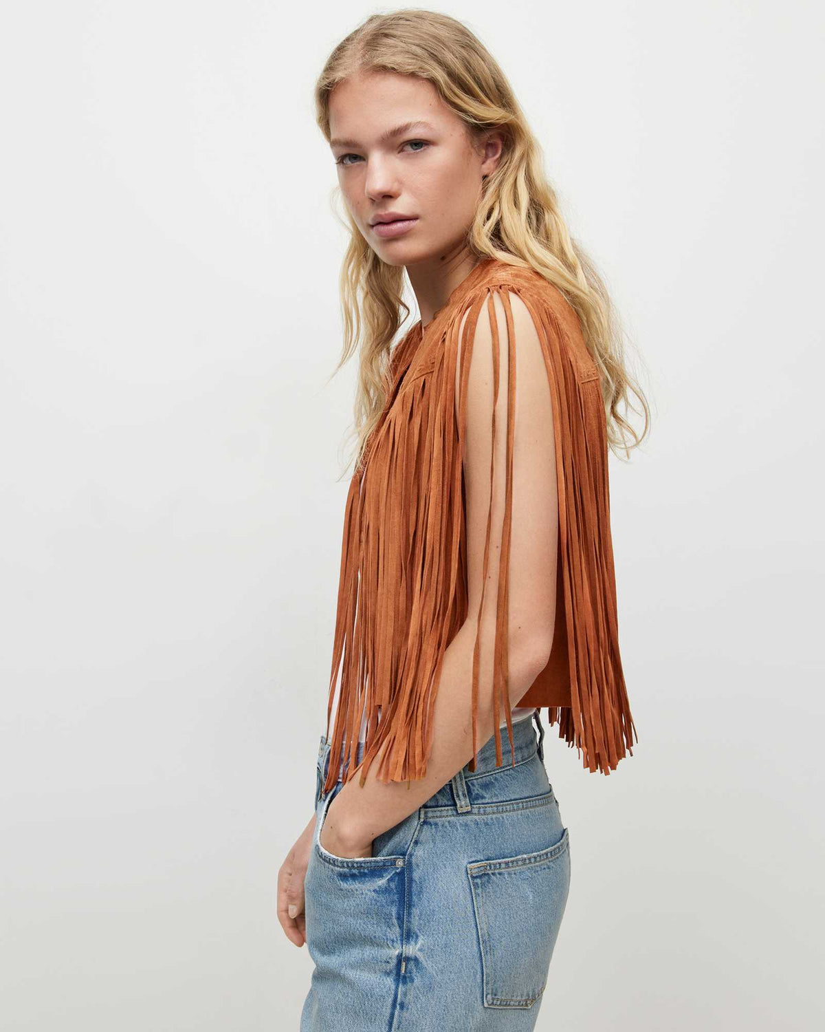 Astral Suede Fringed Gilet DEEP TAN