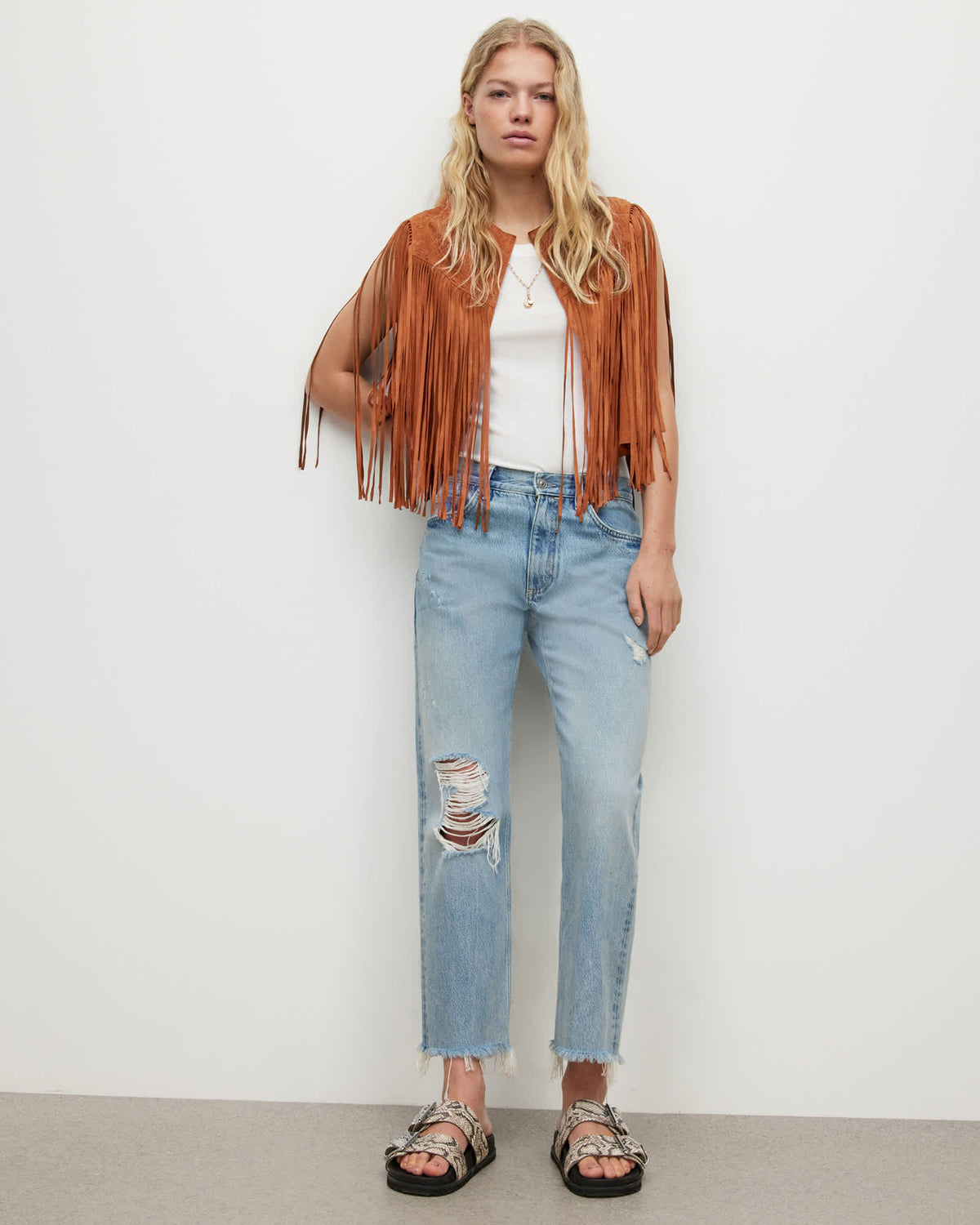 Astral Suede Fringed Gilet DEEP TAN