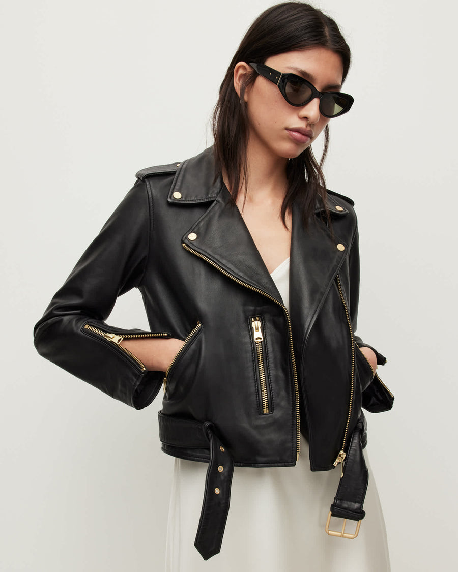 Balfern Leather Biker Jacket BLACK/GOLD