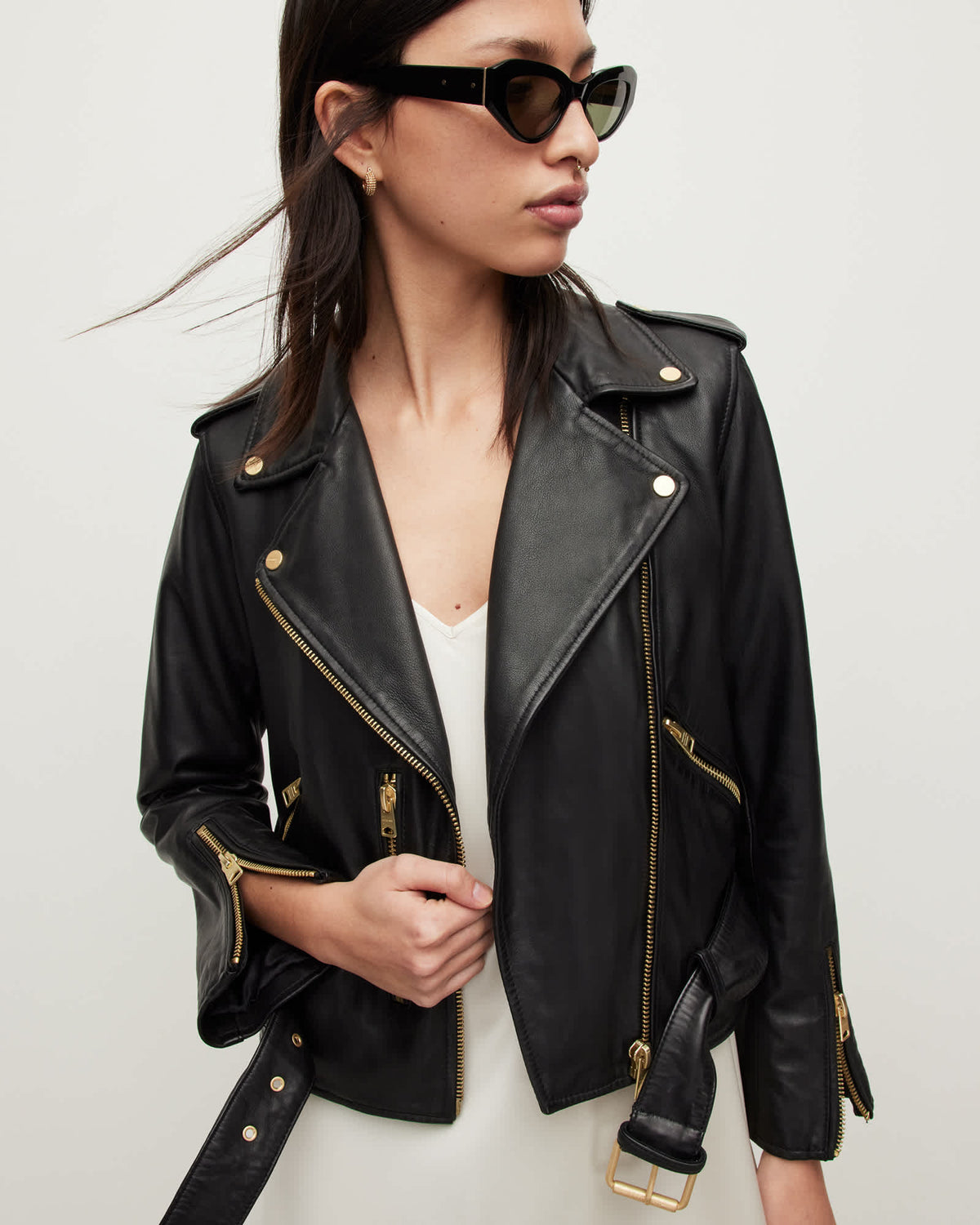 Balfern Leather Biker Jacket BLACK/GOLD