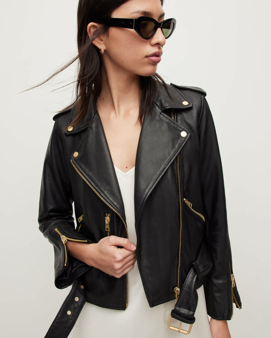 Balfern Leather Biker Jacket BLACK/GOLD