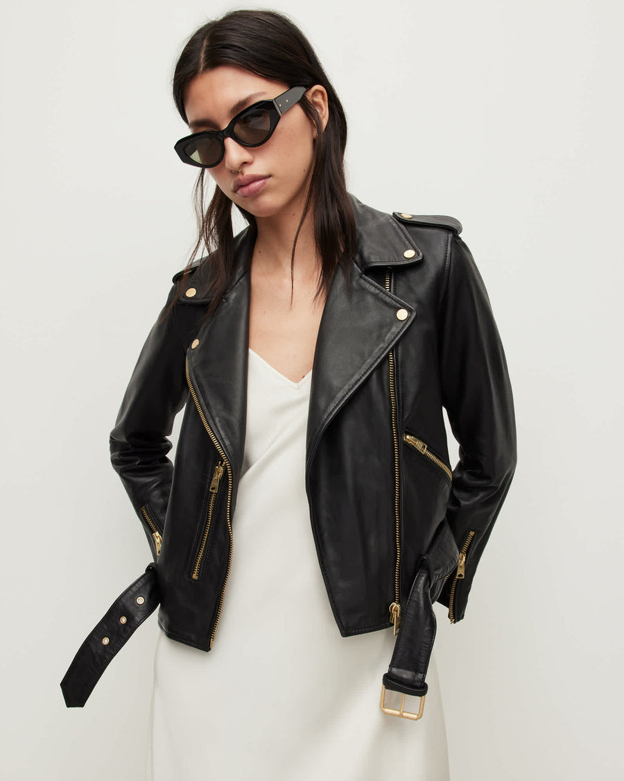 Balfern Leather Biker Jacket BLACK/GOLD