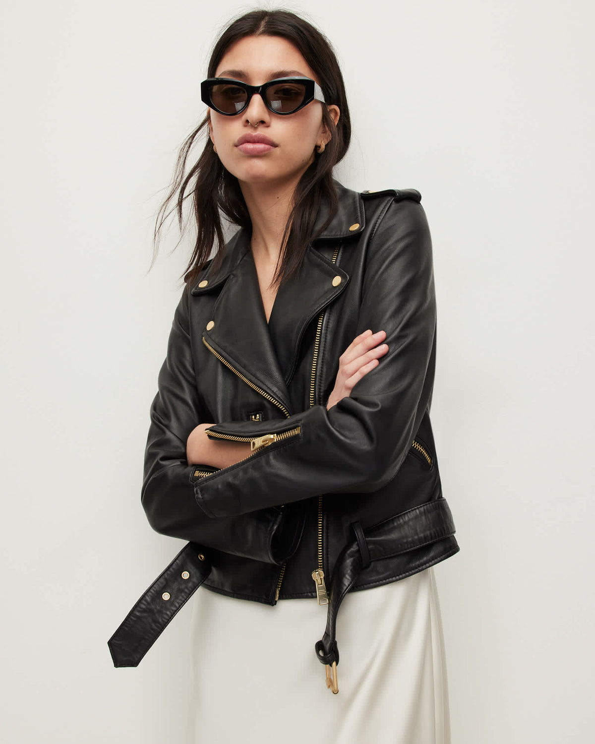 Balfern Leather Biker Jacket BLACK/GOLD