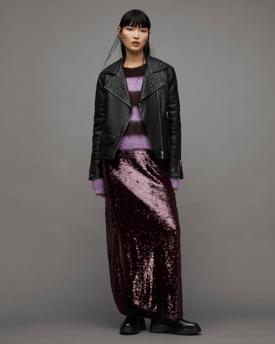 Lyra Pyramid Stud Leather Biker Jacket Black