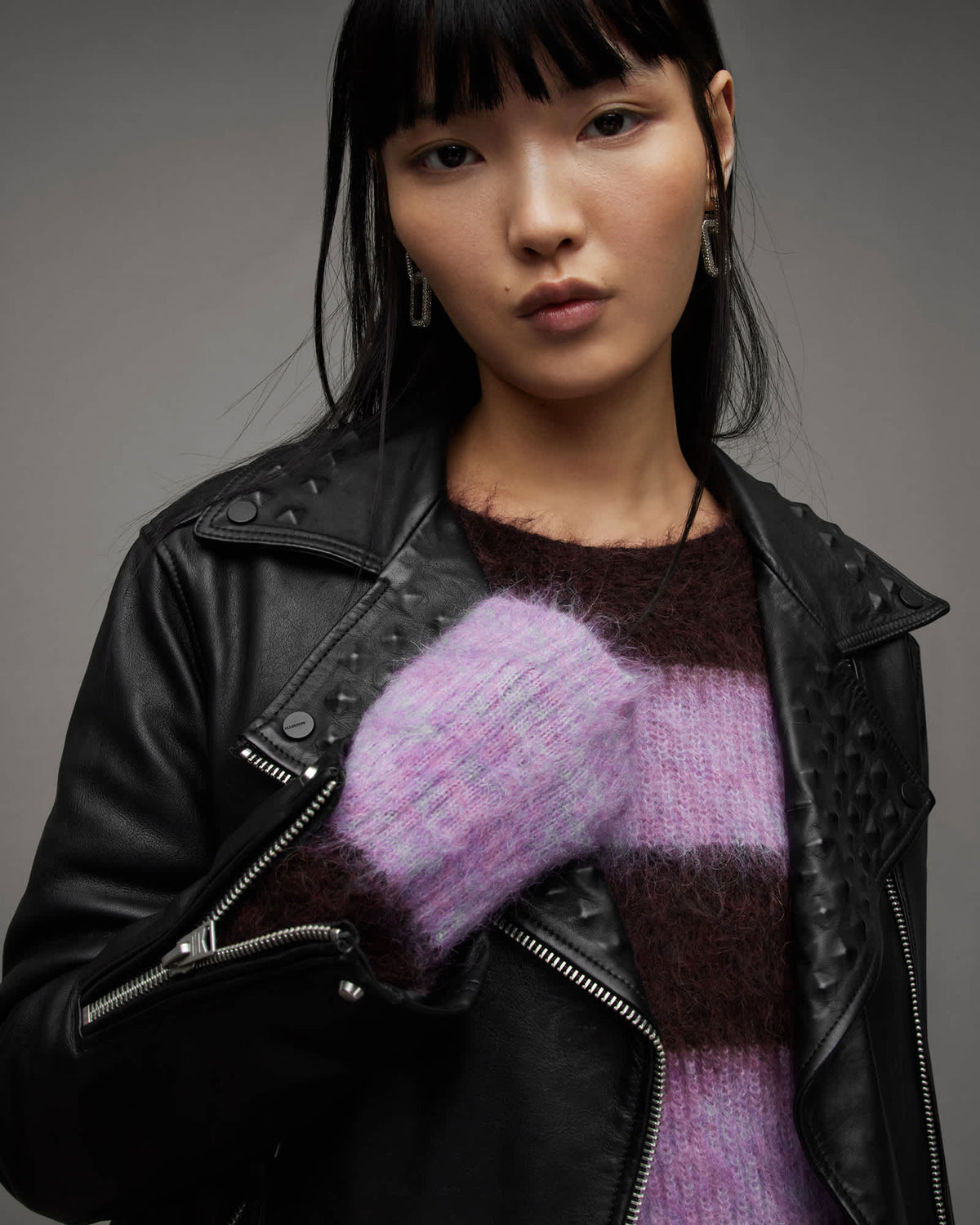 Lyra Pyramid Stud Leather Biker Jacket Black