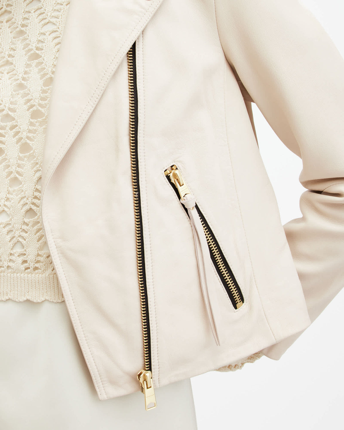 Dalby Slim Fit Leather Biker Jacket IVORY WHITE