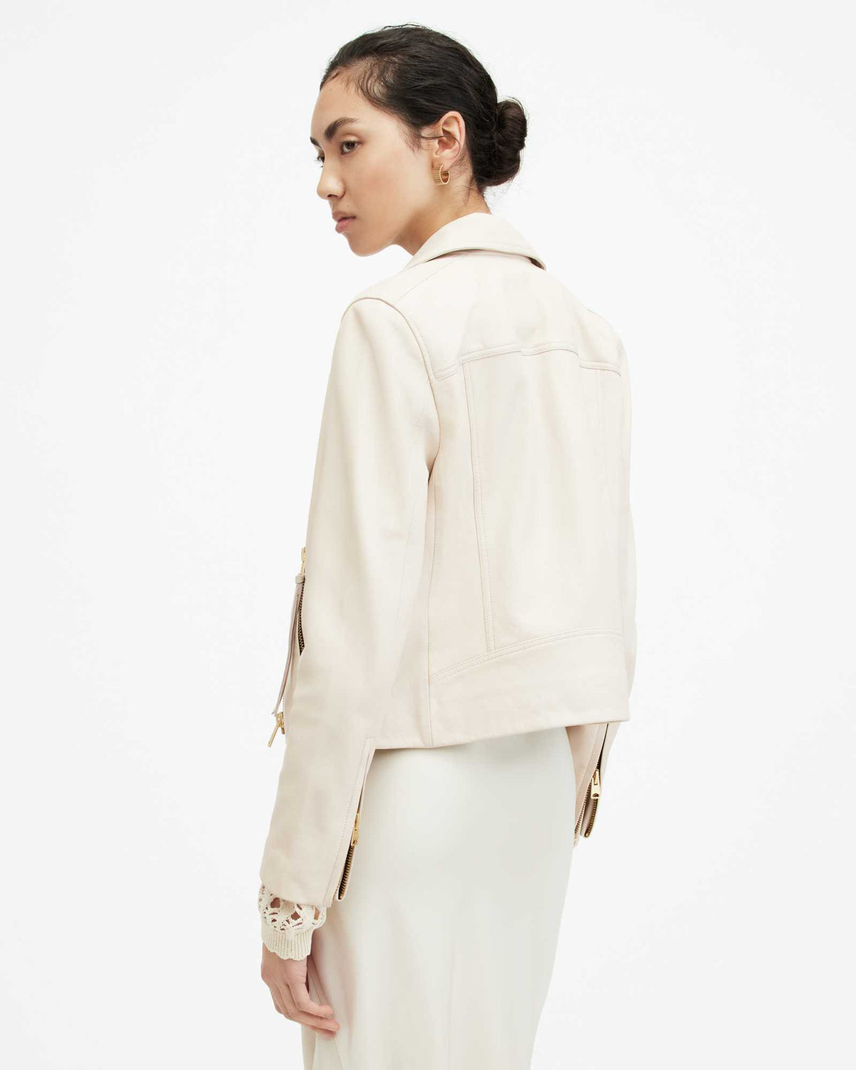 Dalby Slim Fit Leather Biker Jacket IVORY WHITE