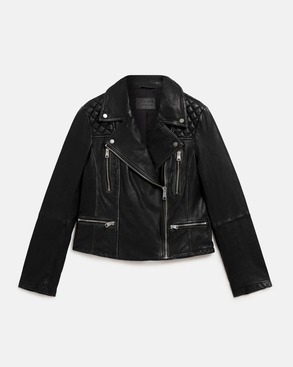 Cargo Distressed Leather Biker Jacket Black/Grey