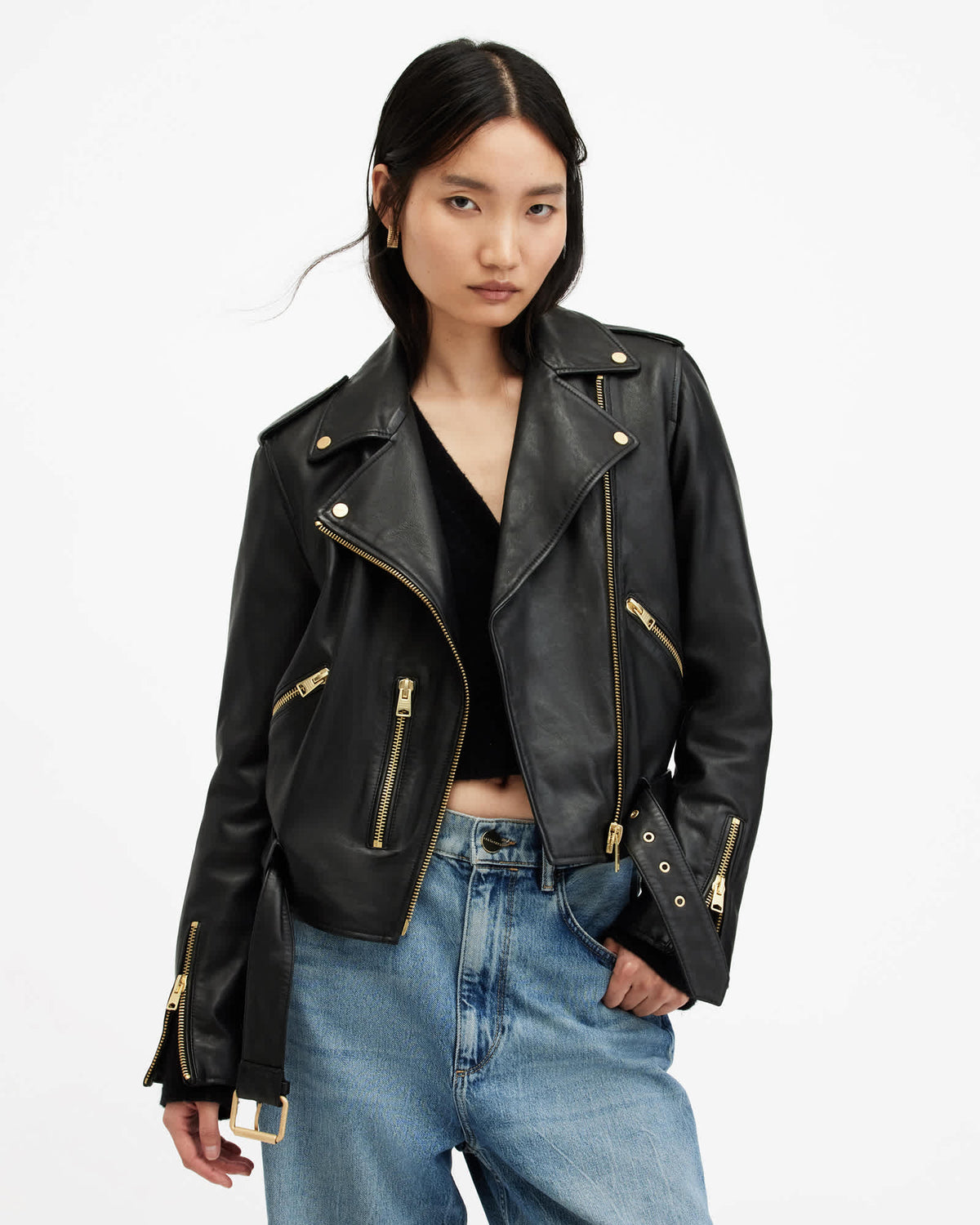 Balfern Leather Biker Jacket BLACK/GOLD