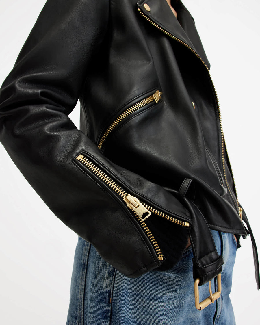Balfern Leather Biker Jacket BLACK/GOLD