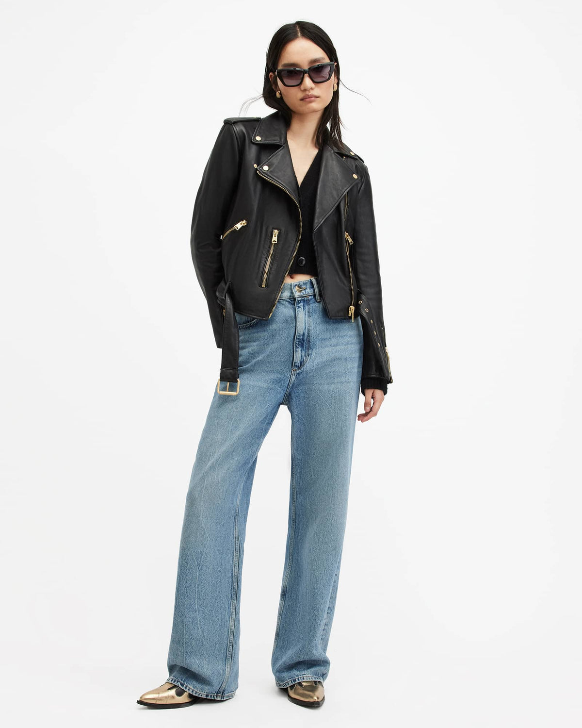 Balfern Leather Biker Jacket BLACK/GOLD