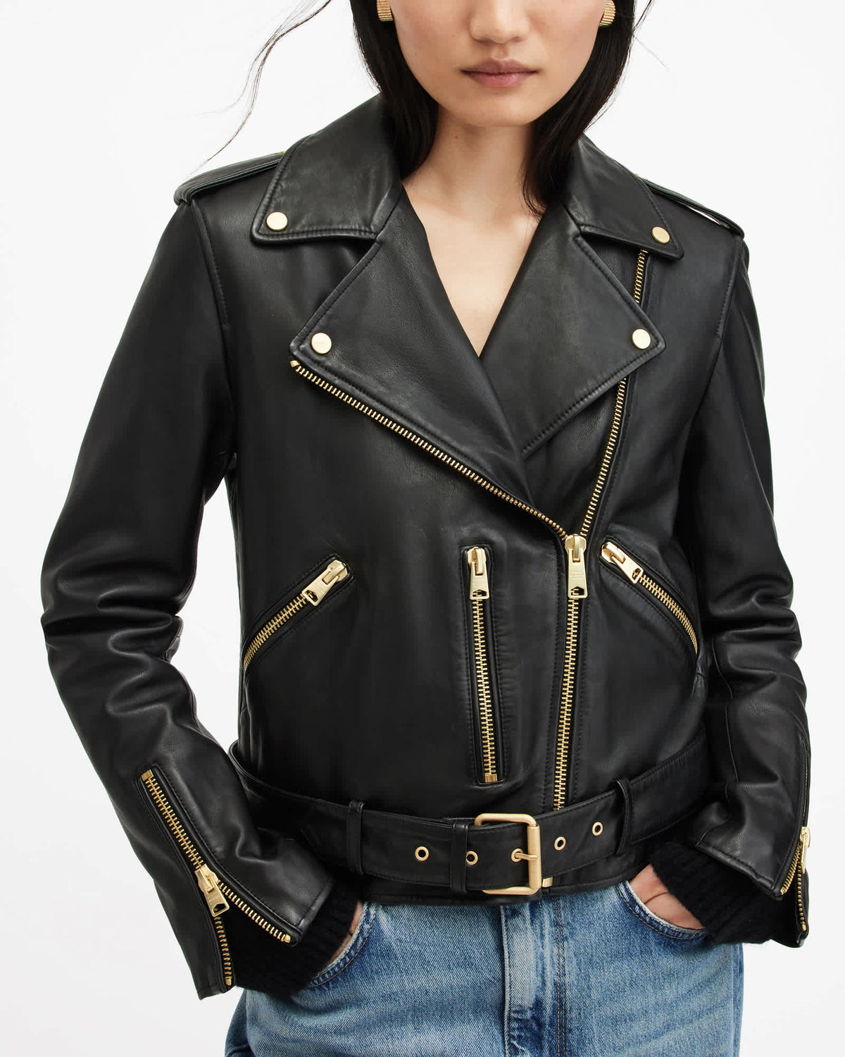Balfern Leather Biker Jacket BLACK/GOLD