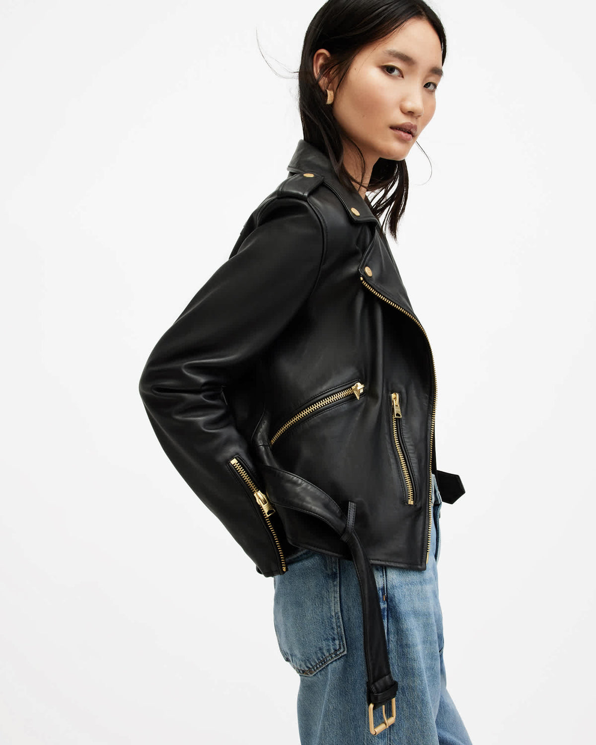 Balfern Leather Biker Jacket BLACK/GOLD