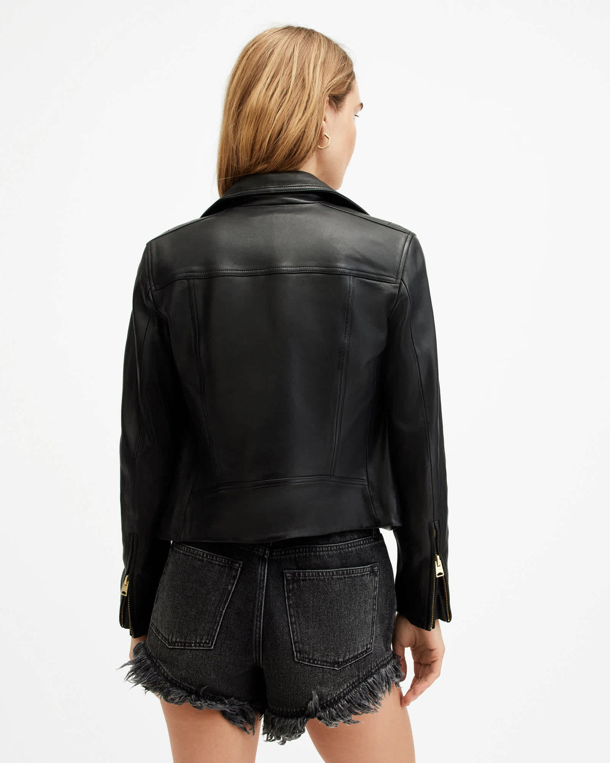 Dalby Slim Fit Leather Biker Jacket BLACK/GOLD