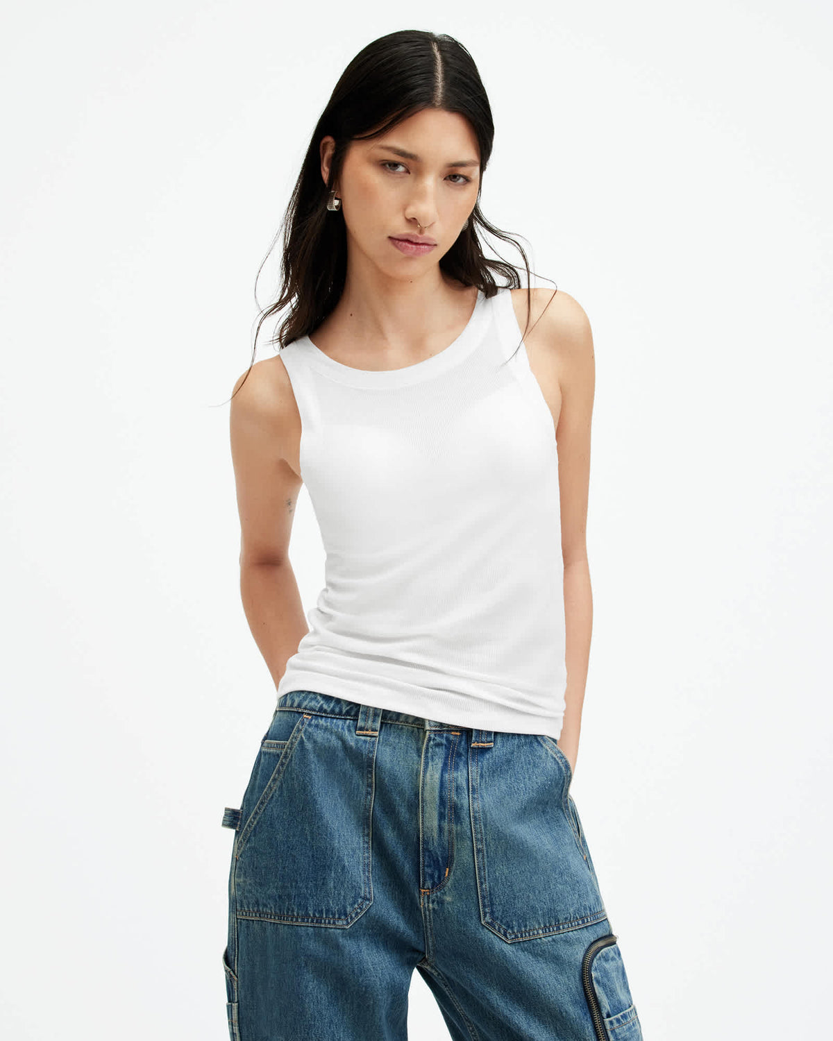 Rina Crew Neck Sleeveless Tank Top White