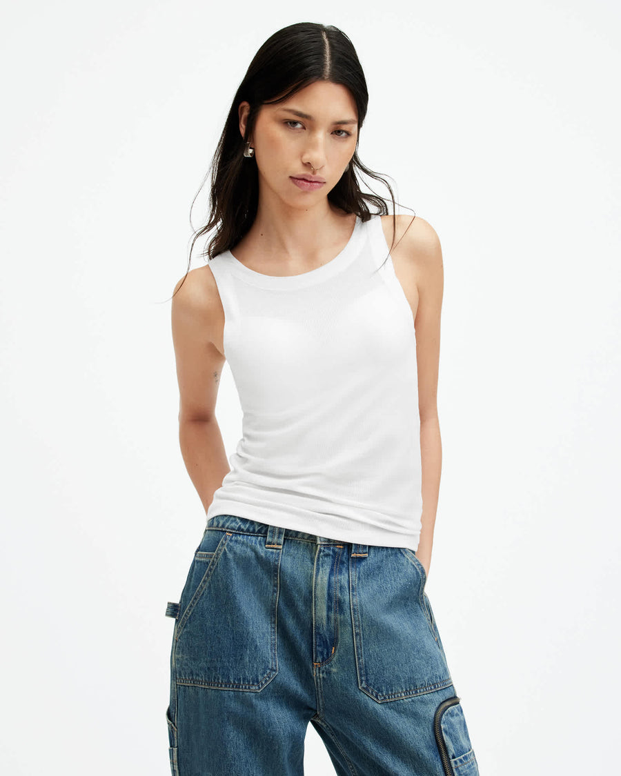 Rina Crew Neck Sleeveless Tank Top White