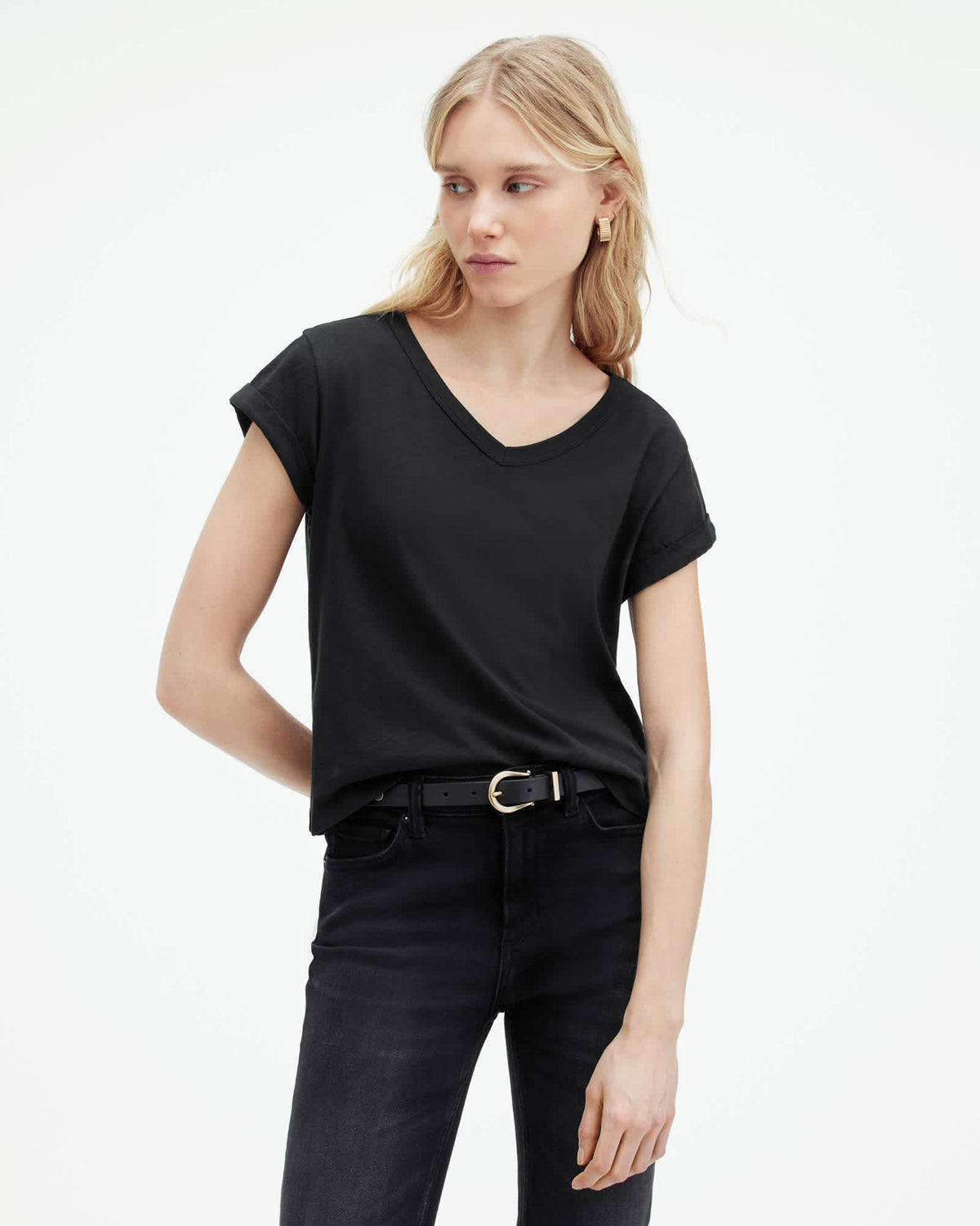 Anna V-Neck Short Sleeve T-Shirt Black