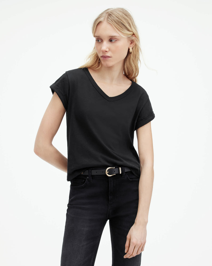 Anna V-Neck Short Sleeve T-Shirt Black