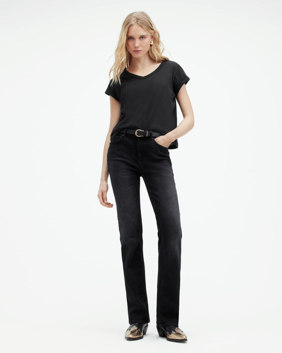 Anna V-Neck Short Sleeve T-Shirt Black
