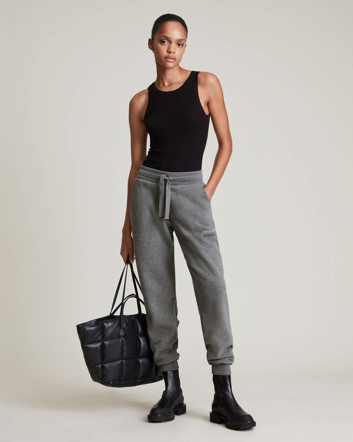Lucia Metallic Cuffed Sweatpants Charcoal Marl