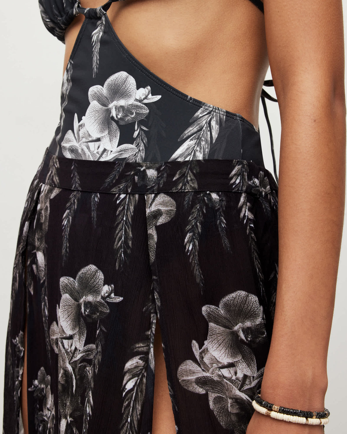 Cari Mia Sarong Front Split Floral Maxi Skirt Black