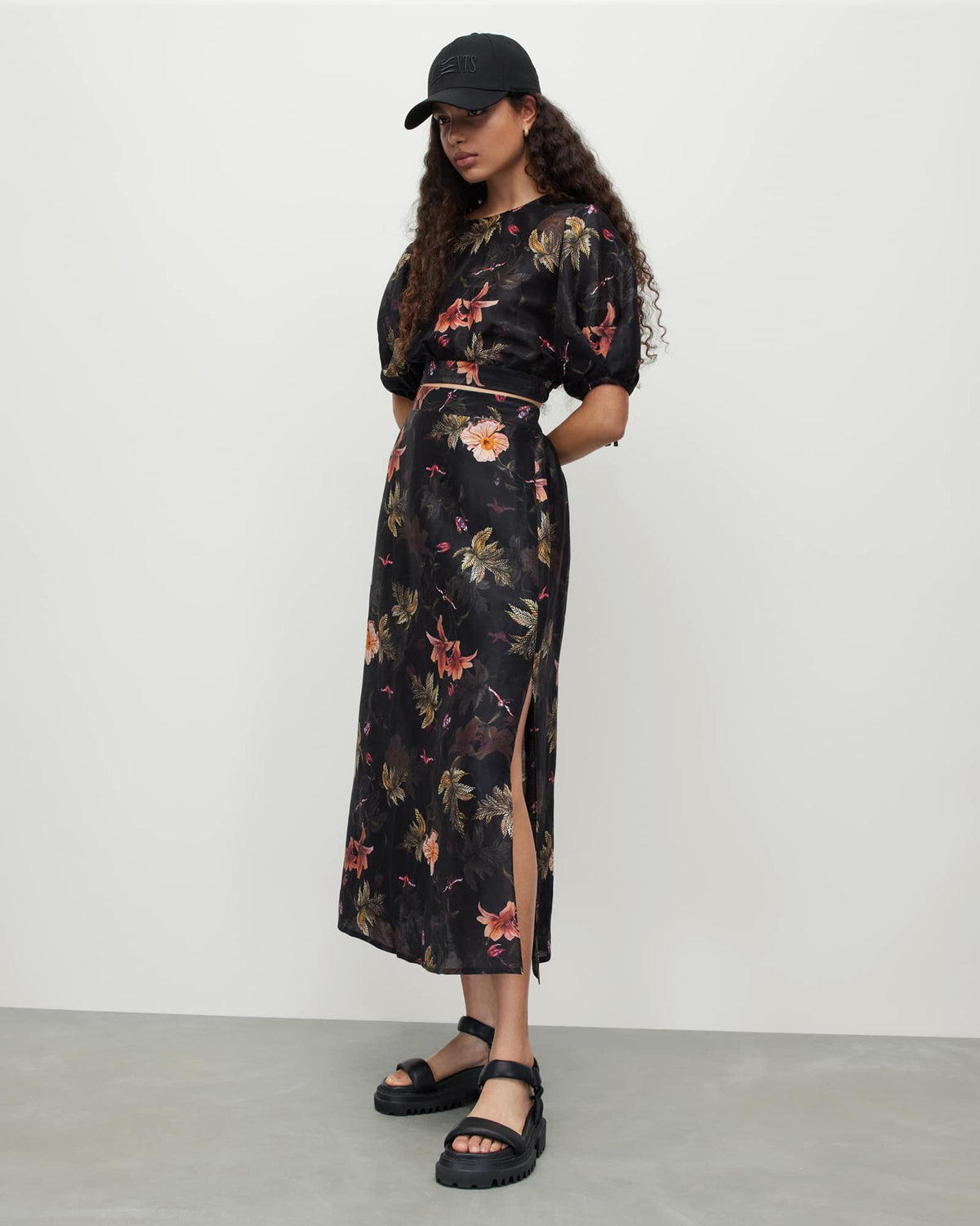 Asta Viviana Silk Linen Blend Maxi Skirt Black
