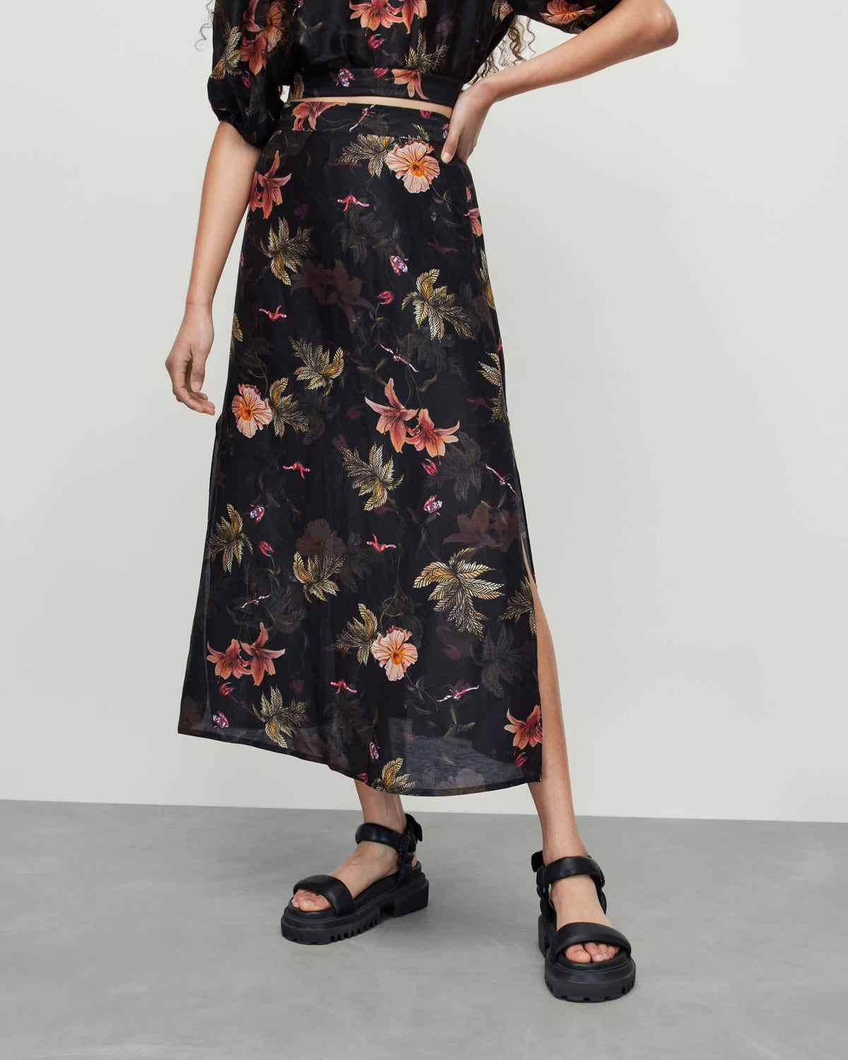Asta Viviana Silk Linen Blend Maxi Skirt Black