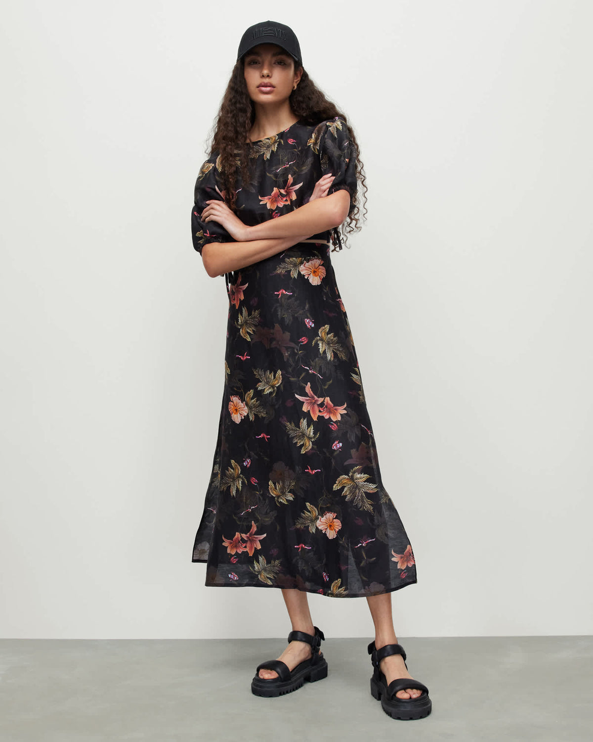Asta Viviana Silk Linen Blend Maxi Skirt Black