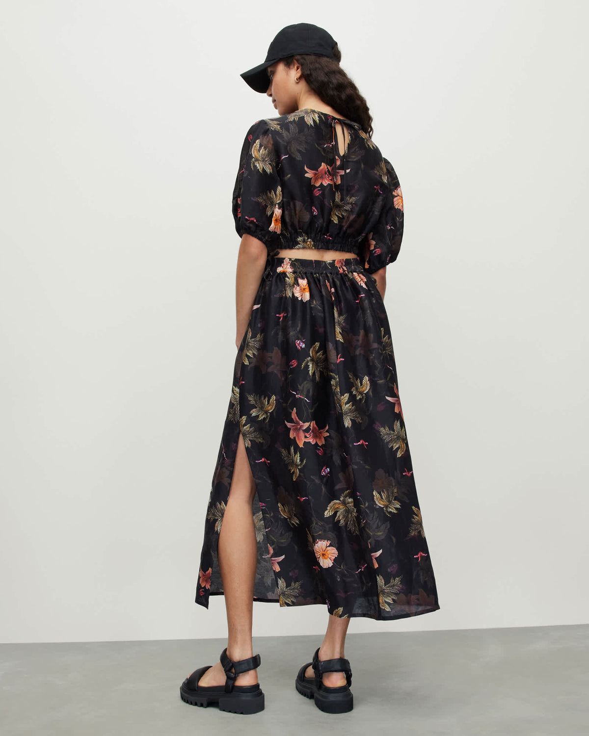 Asta Viviana Silk Linen Blend Maxi Skirt Black