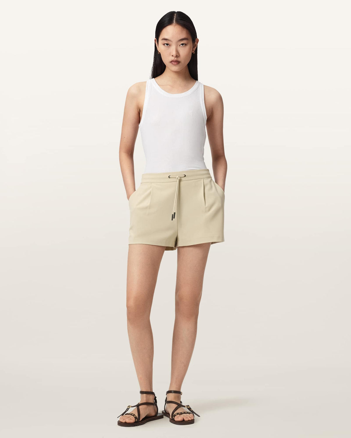 Aleida Drawcord Waist Tailored Shorts HAZE GREEN