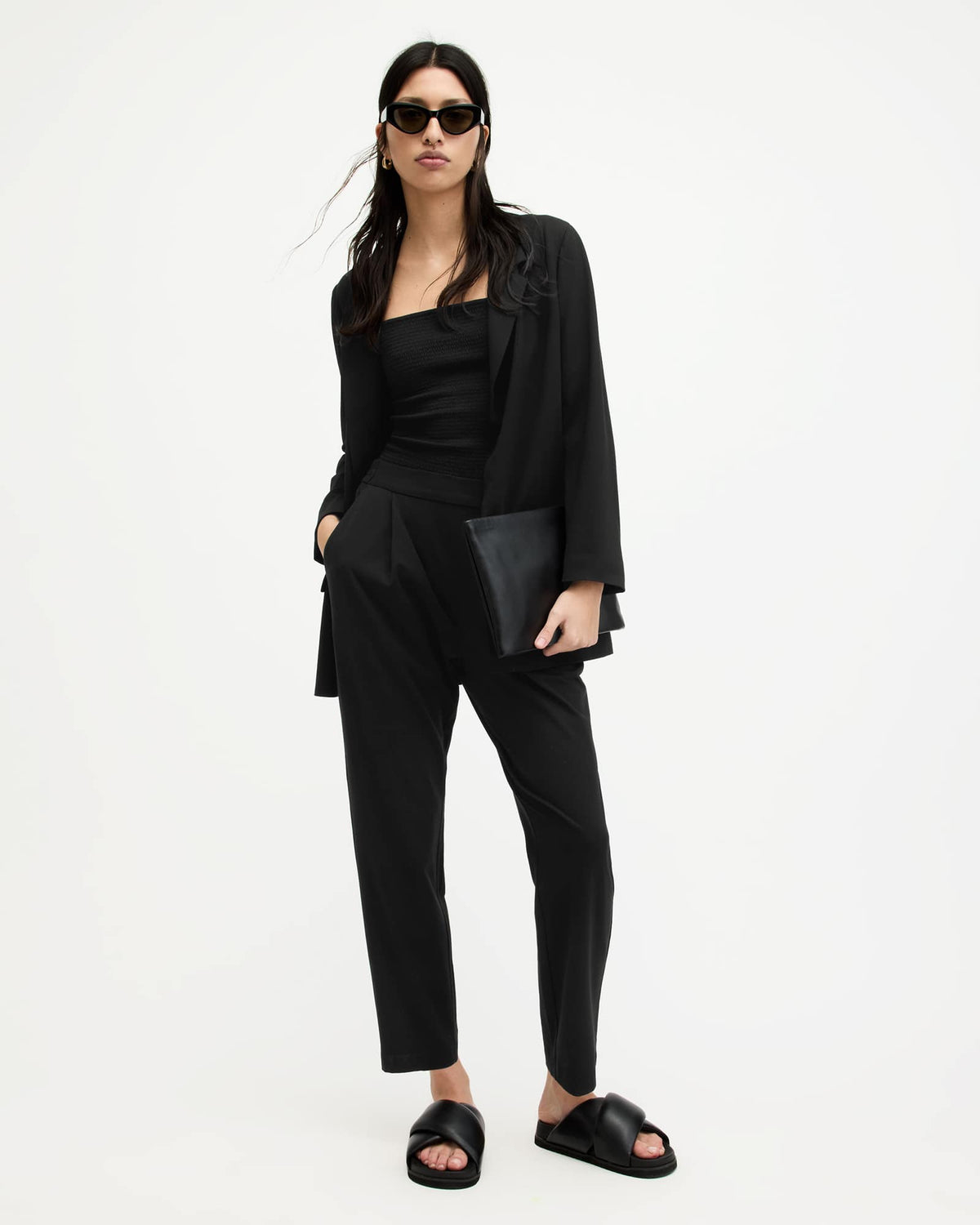 Aleida Mid-Rise Tapered Jersey Trousers Black