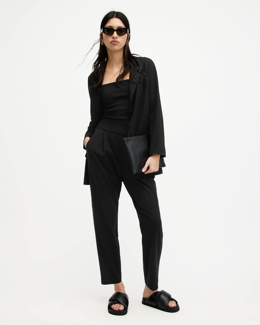 Aleida Mid-Rise Tapered Jersey Trousers Black