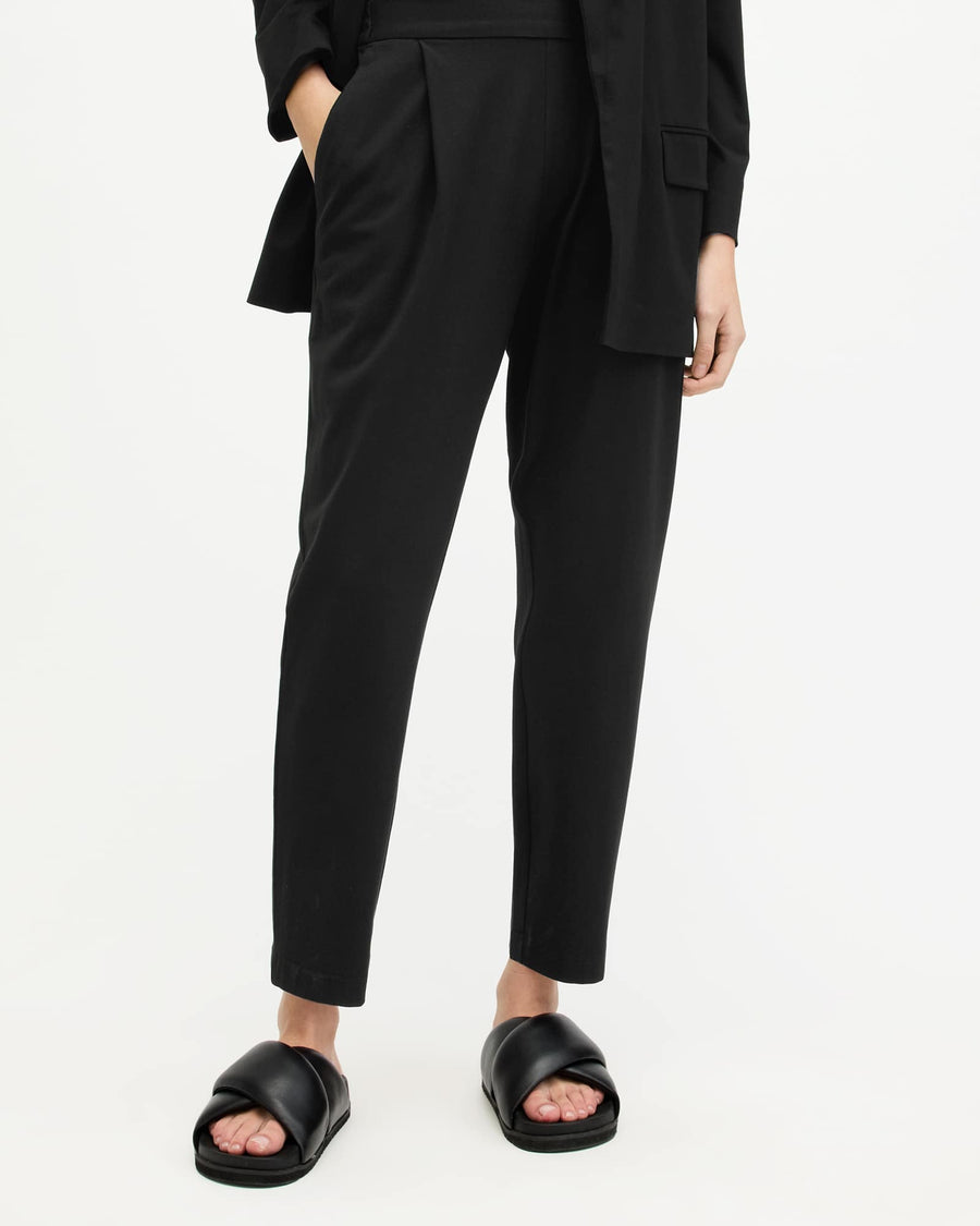Aleida Mid-Rise Tapered Jersey Trousers Black