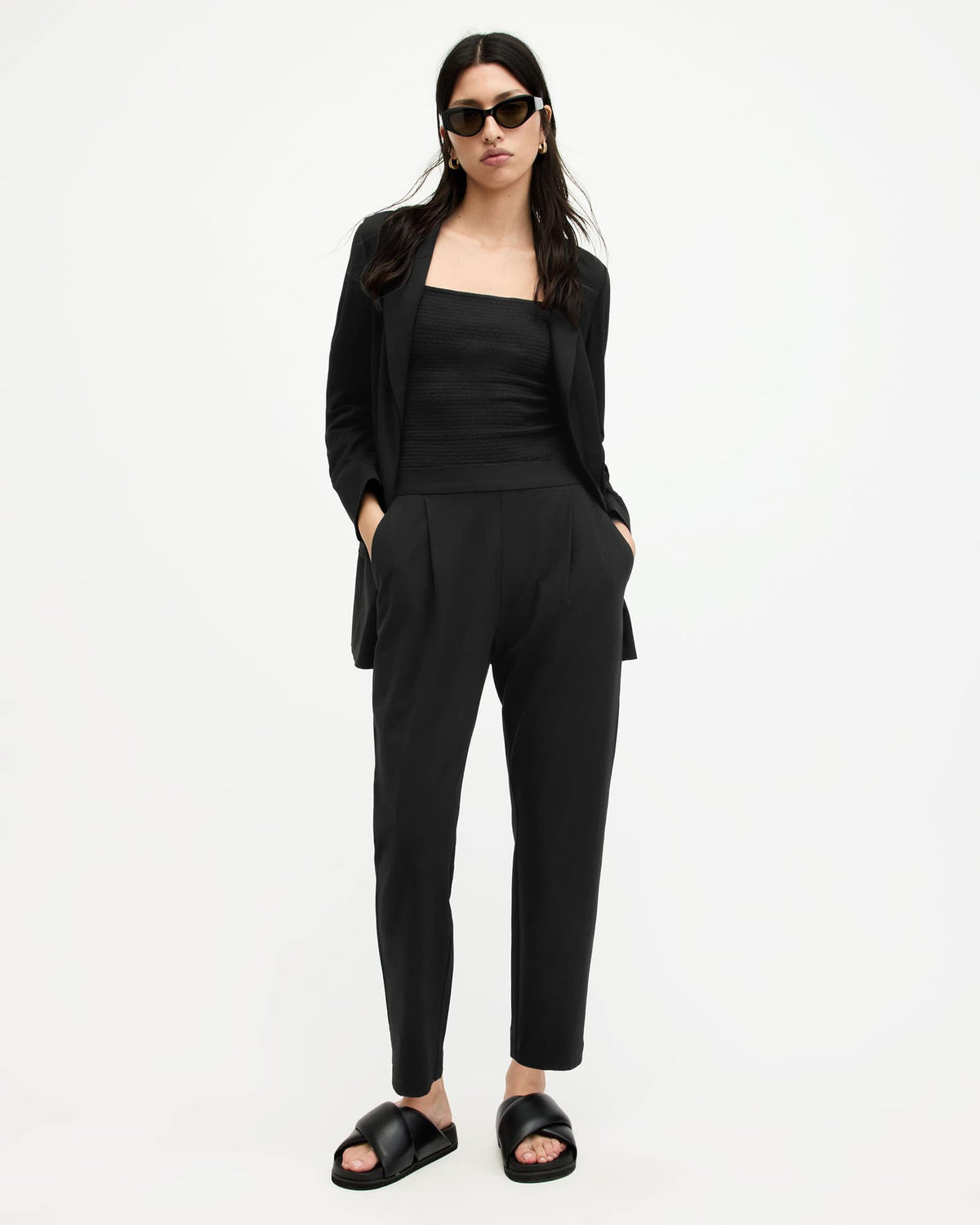 Aleida Mid-Rise Tapered Jersey Trousers Black